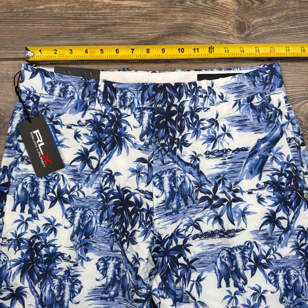 RLX Ralph Lauren Mens Golf Shorts Size 32 Tailored Blue White Elephant Print New - Picture 3 of 8